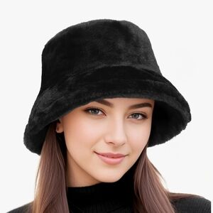 NWOT Stylish Black Sprigs Plush Bucket Hat